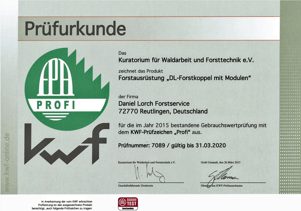 KWF-Profi-Urkunde KWF-Profi-Urkunde