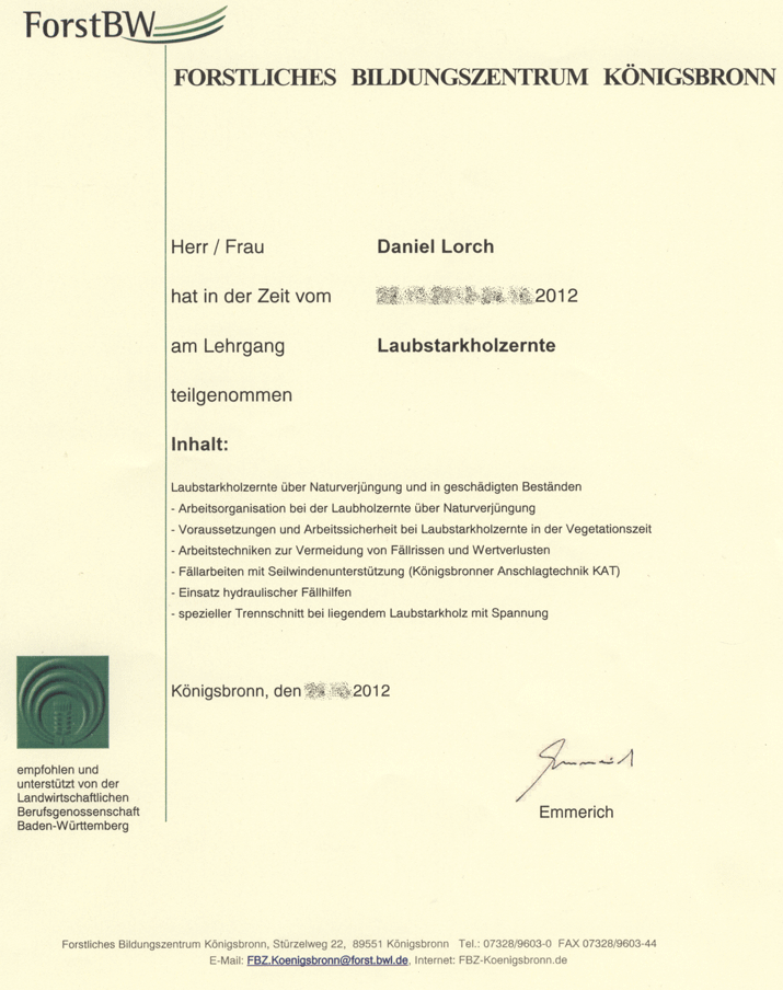 Starkholzernte Lehrgang